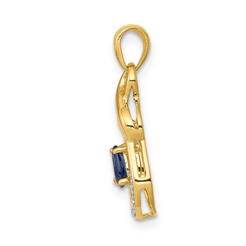 14k Pear Sapphire and Diamond Dangle Pendant