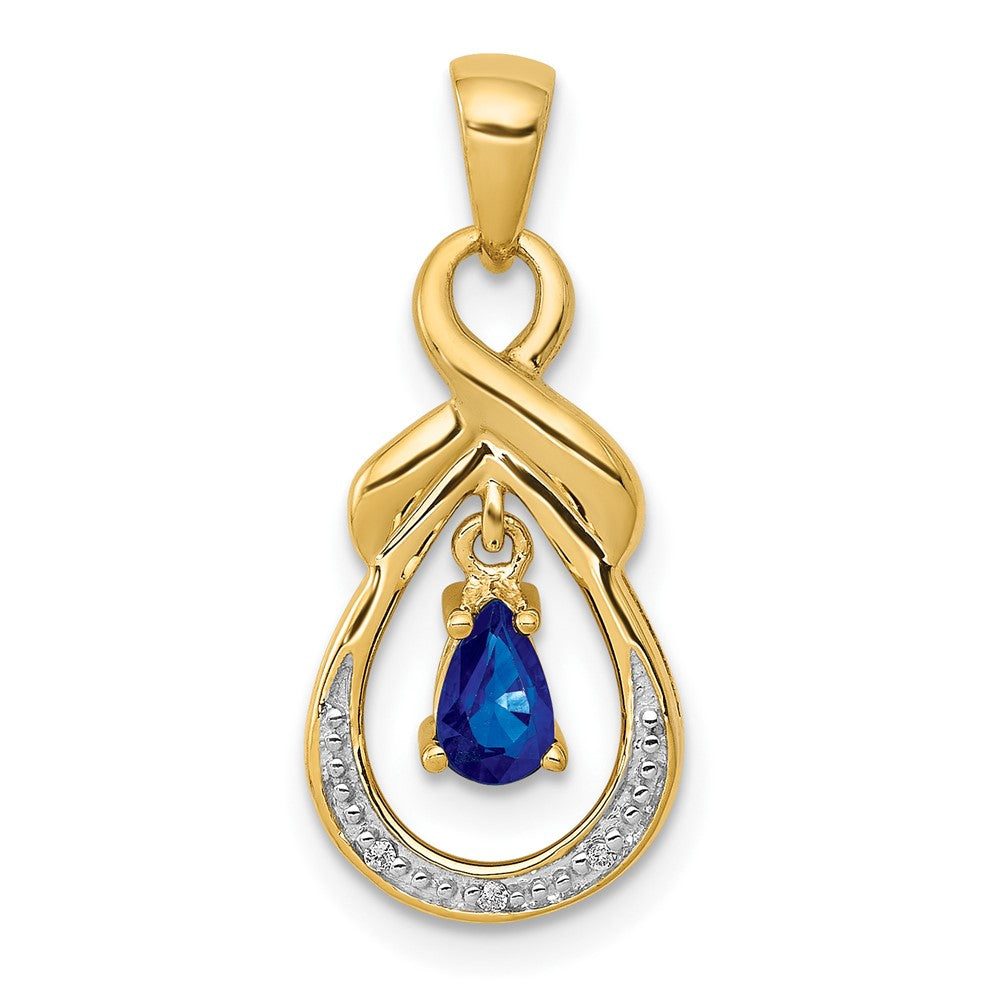 14k Pear Sapphire and Diamond Dangle Pendant