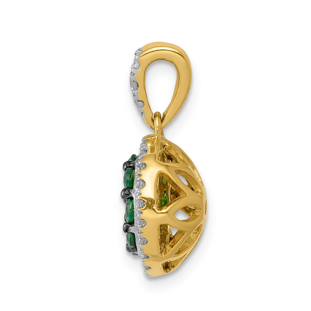 14k Halo Diamond and Emerald Circle Pendant