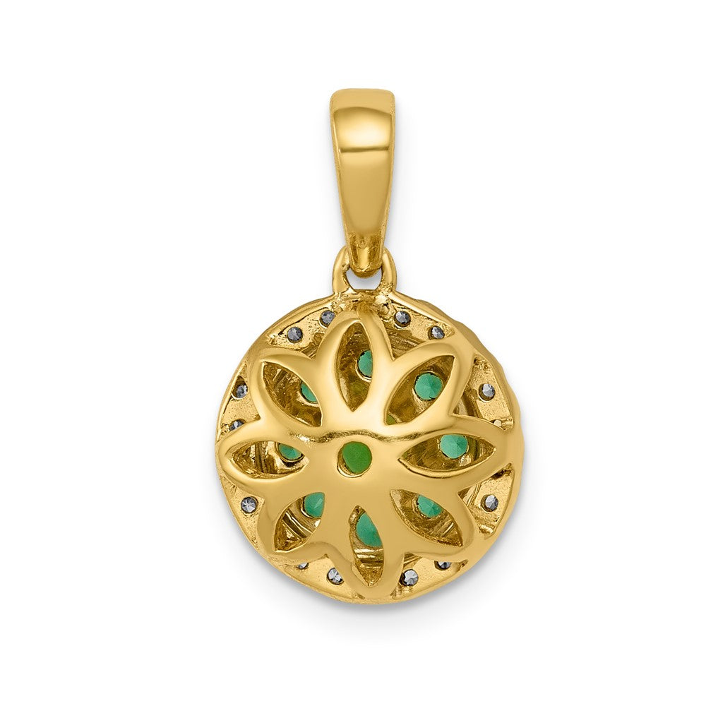 14k Halo Diamond and Emerald Circle Pendant