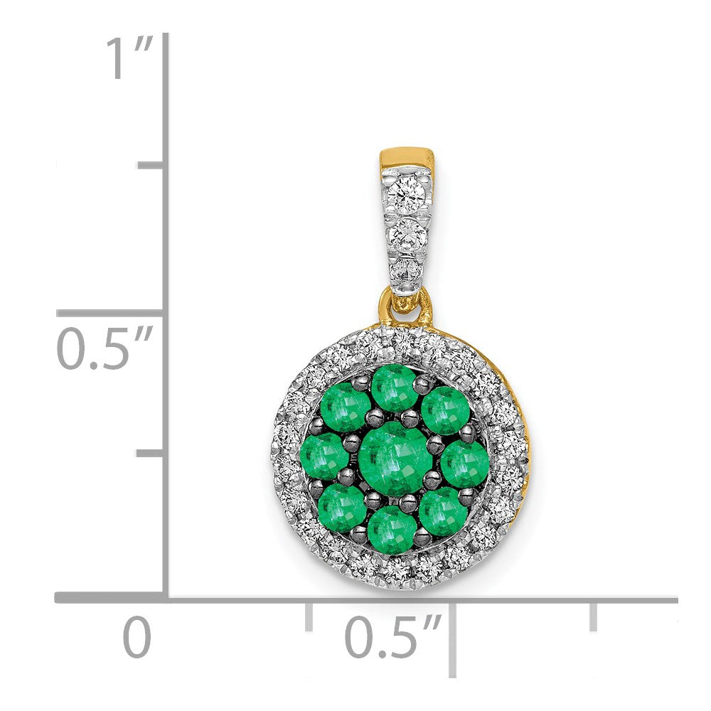 14k Halo Diamond and Emerald Circle Pendant