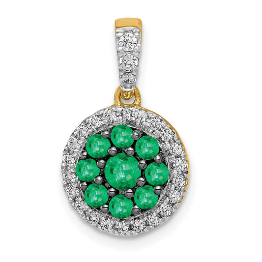 14k Halo Diamond and Emerald Circle Pendant