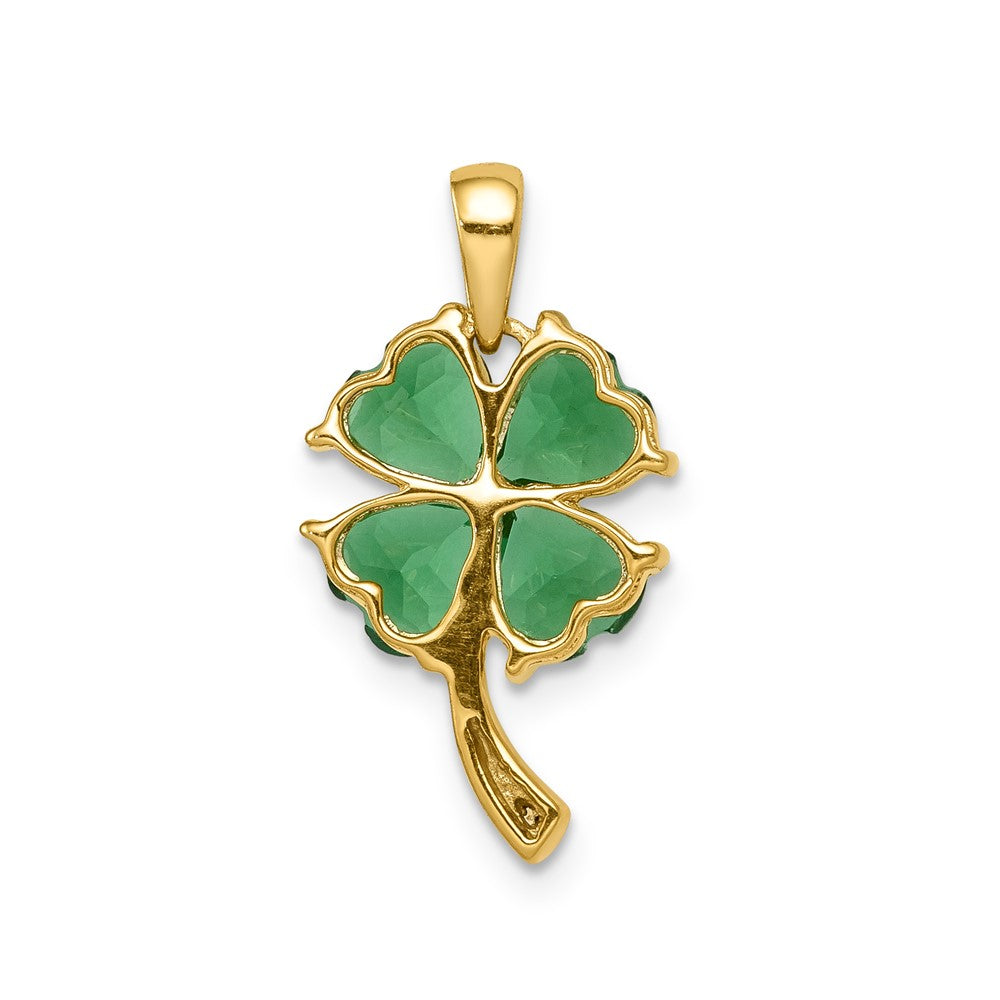 14k Created Emerald and Diamond Four Leaf Clover Pendant
