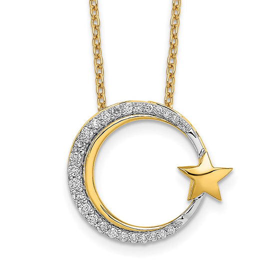 14k Polished Moon and Star Diamond Chain Slide Necklace