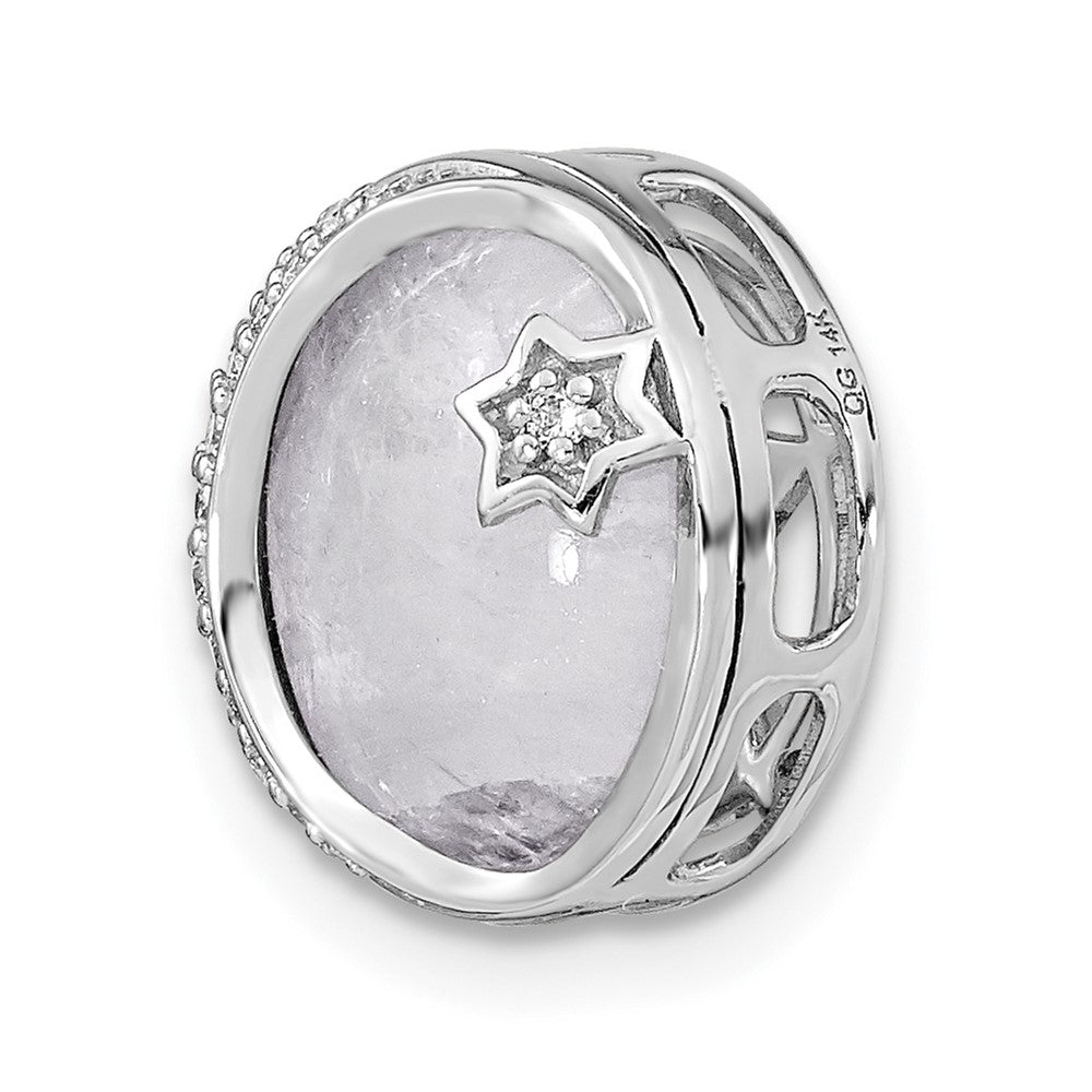 14k White Gold Diamond and Moonstone Moon & Star Chain Slide