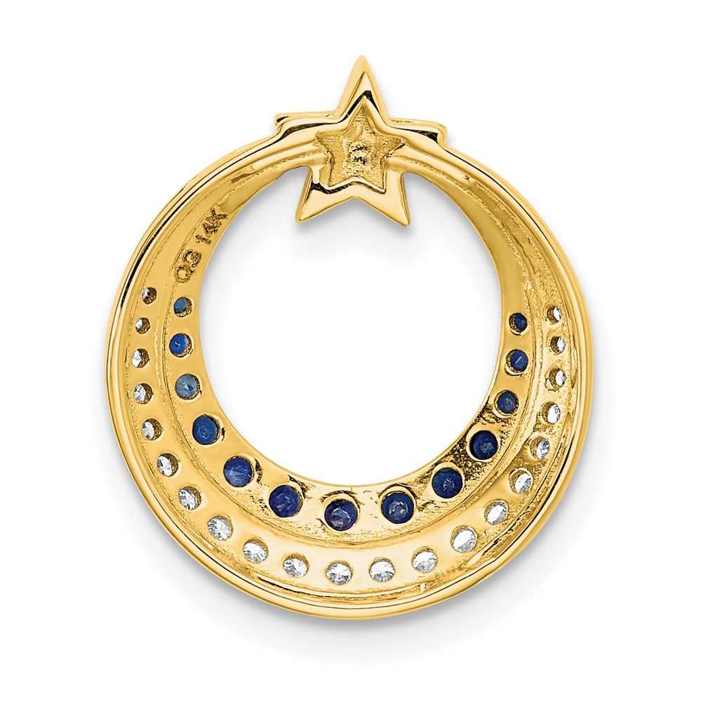 14k Polished Moon w/Star Sapphire and Diamond Chain Slide