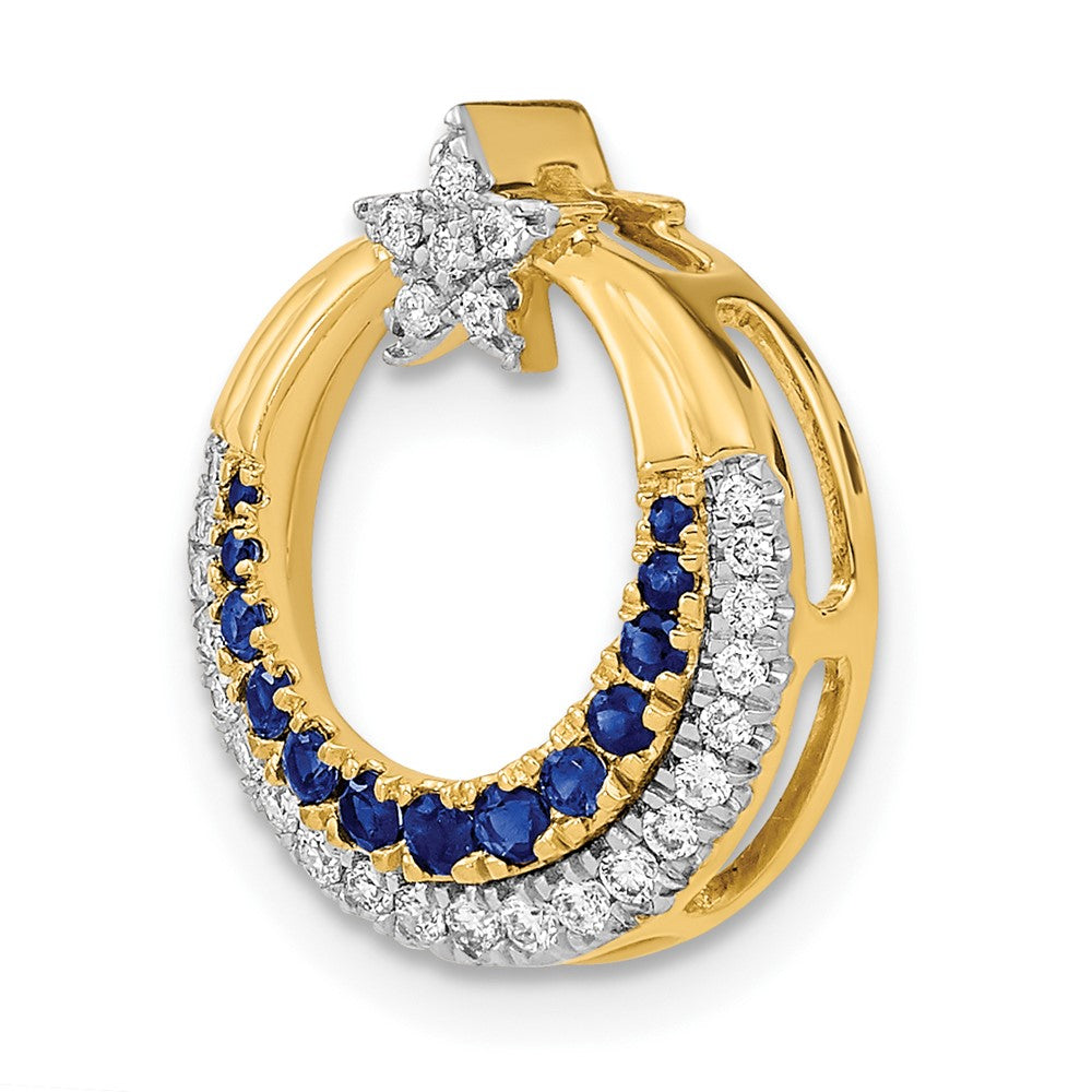 14k Polished Moon w/Star Sapphire and Diamond Chain Slide