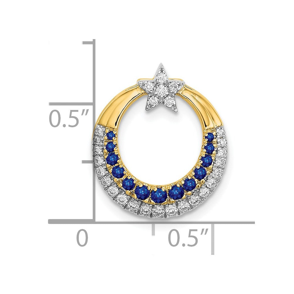 14k Polished Moon w/Star Sapphire and Diamond Chain Slide