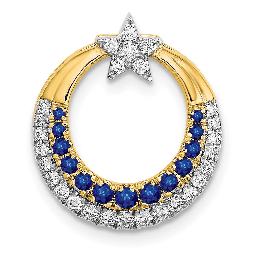 14k Polished Moon w/Star Sapphire and Diamond Chain Slide