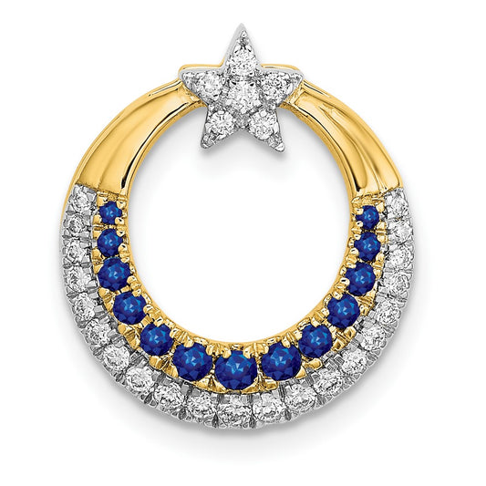 14k Polished Moon w/Star Sapphire and Diamond Chain Slide