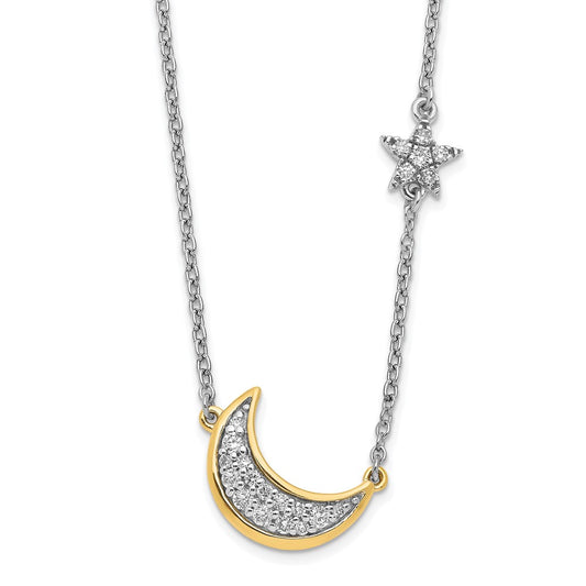 14k Two-tone Moon w/Star Diamond 18in Necklace