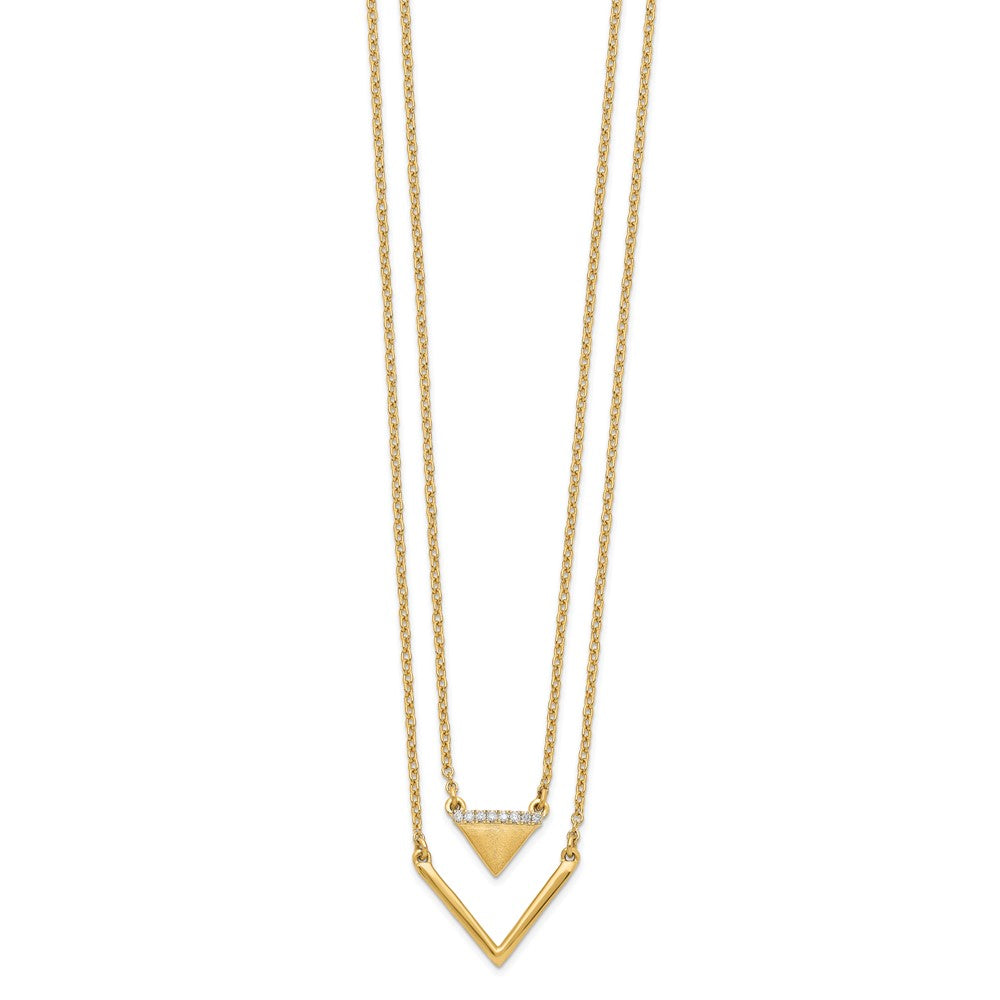14k Satin/Polished Diamond Double Triangle 2strand 18in Necklace
