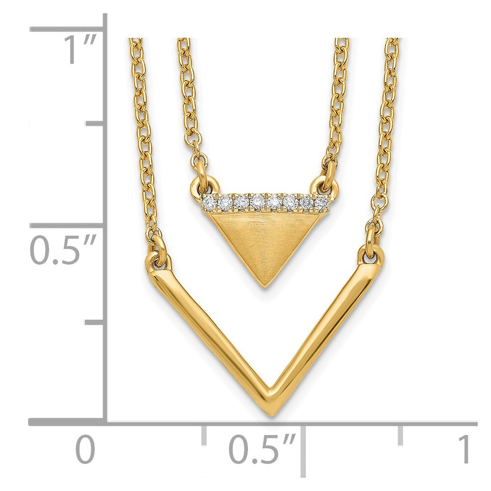 14k Satin/Polished Diamond Double Triangle 2strand 18in Necklace
