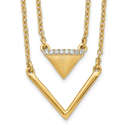 14k Satin/Polished Diamond Double Triangle 2strand 18in Necklace