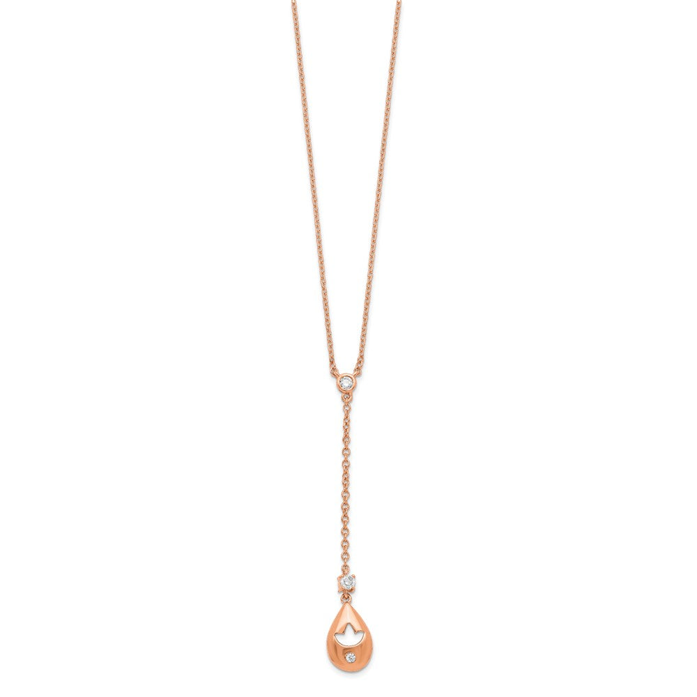 14k Rose Gold Diamond Teardrop w/Flower Dangle 18in Necklace