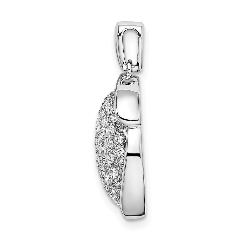 14k White Polished Oval Pave Diamond Pendant