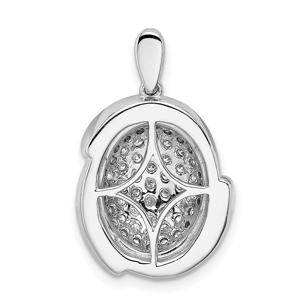 14k White Polished Oval Pave Diamond Pendant