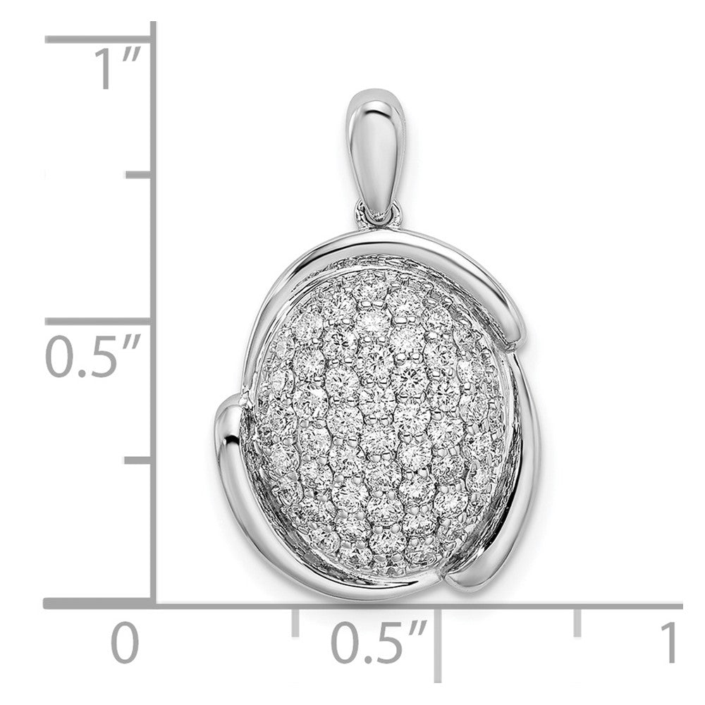 14k White Polished Oval Pave Diamond Pendant