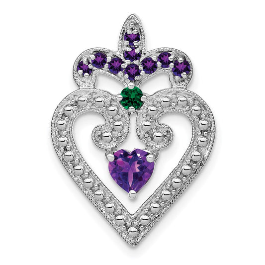 Sterling Silver Rhodium-plated Amethyst/Created Emerald Pendant