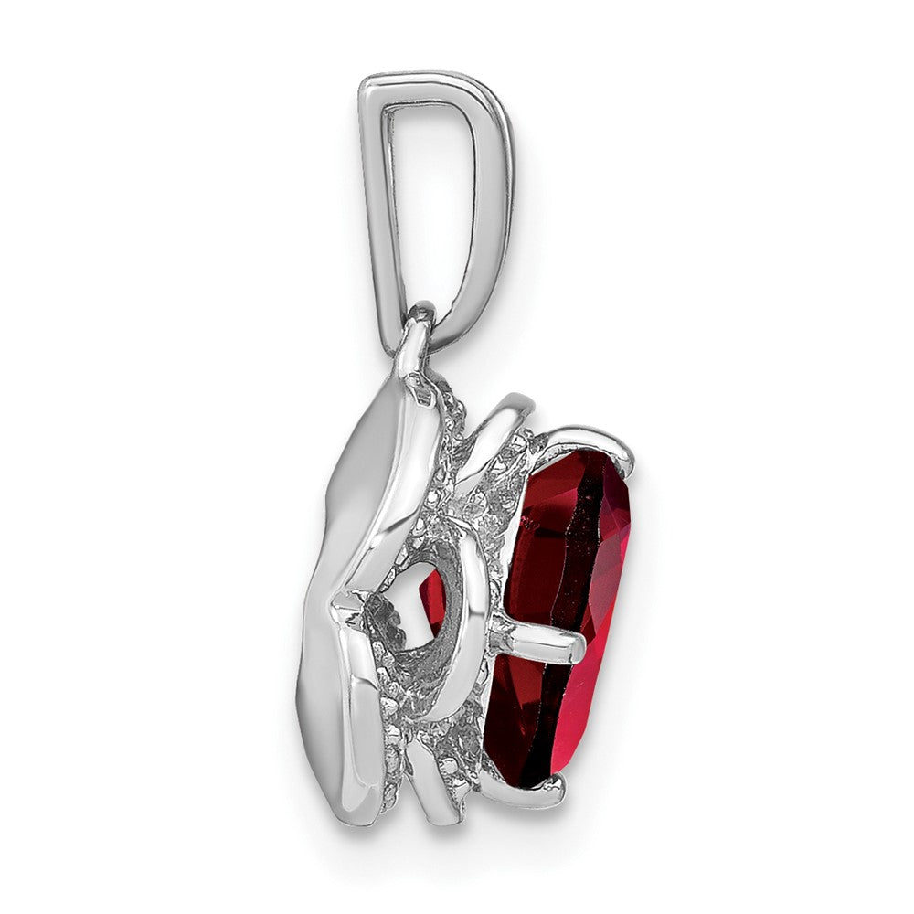 14k White Gold Cushion Garnet and Diamond Pendant
