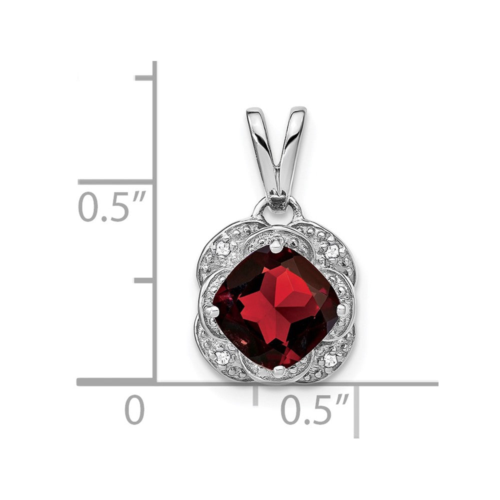 14k White Gold Cushion Garnet and Diamond Pendant