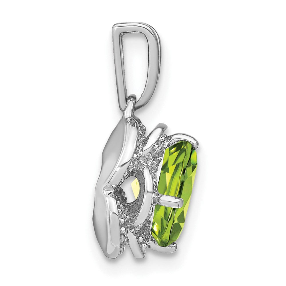 14k White Gold Cushion Peridot and Diamond Pendant