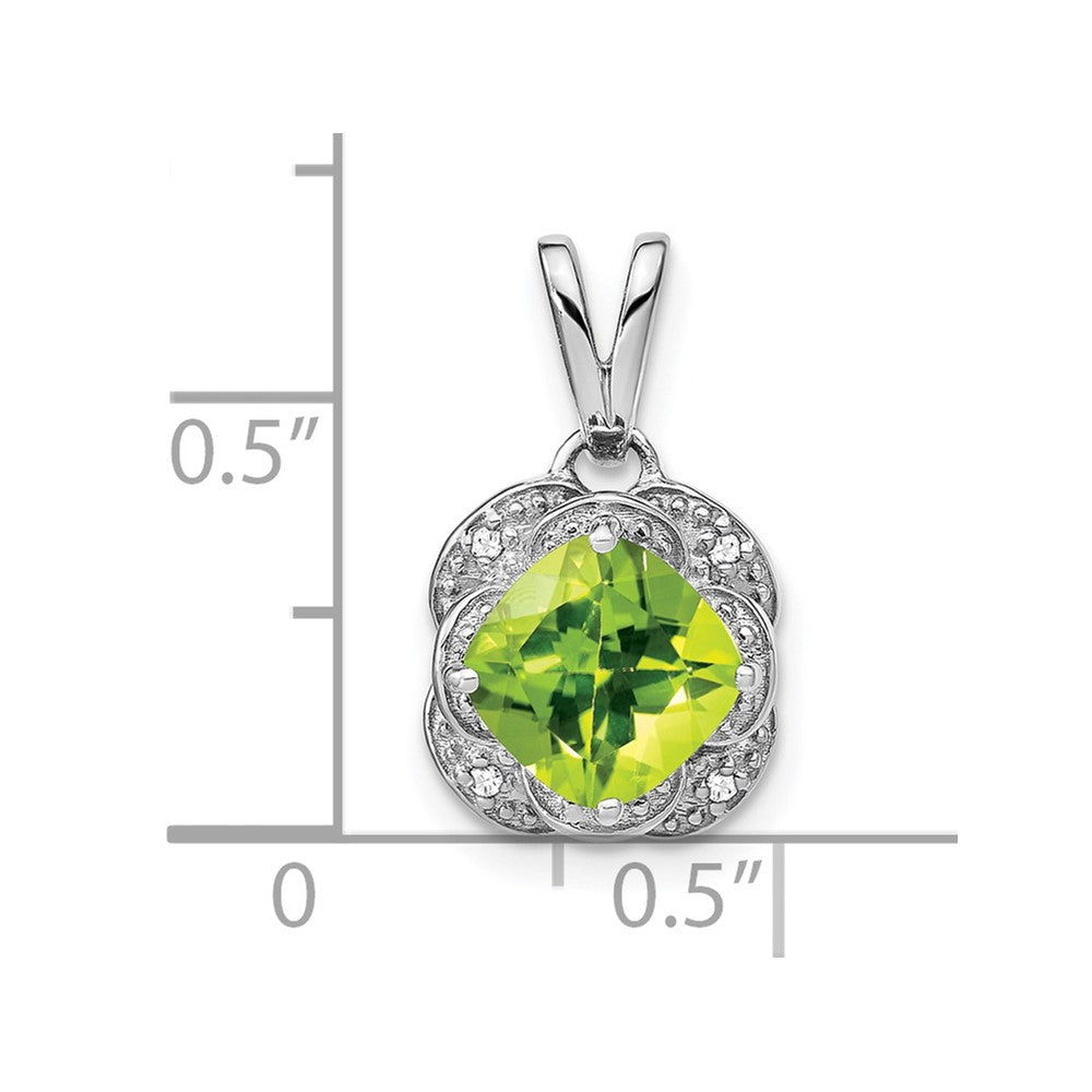 14k White Gold Cushion Peridot and Diamond Pendant
