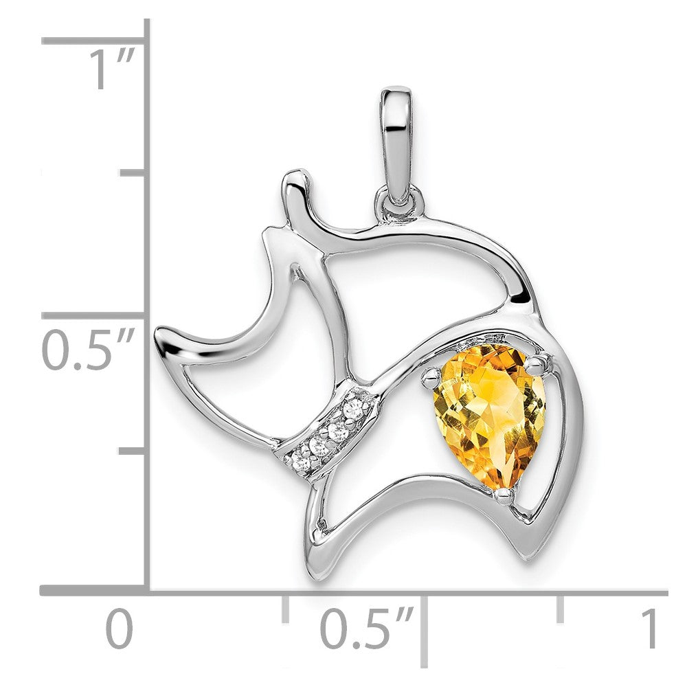 14k White Gold Citrine and Diamond Cat Pendant