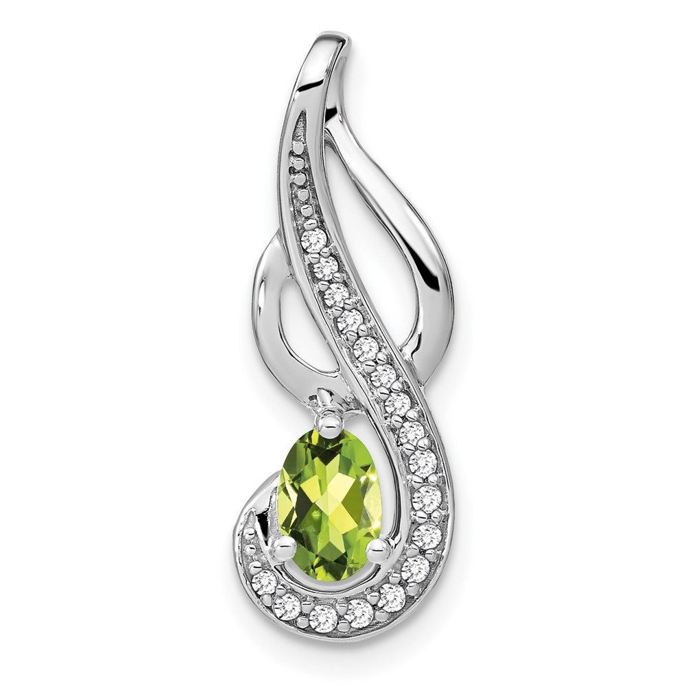 14k White Gold Peridot and Diamond Swirl Pendant