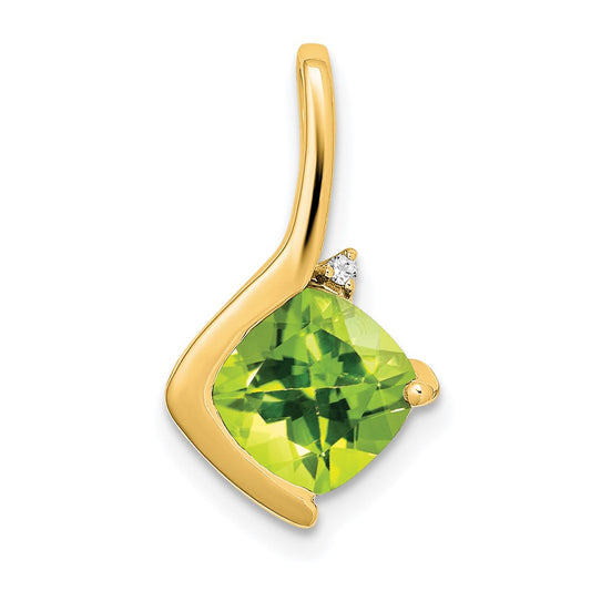 14k Cushion Peridot and Diamond Pendant