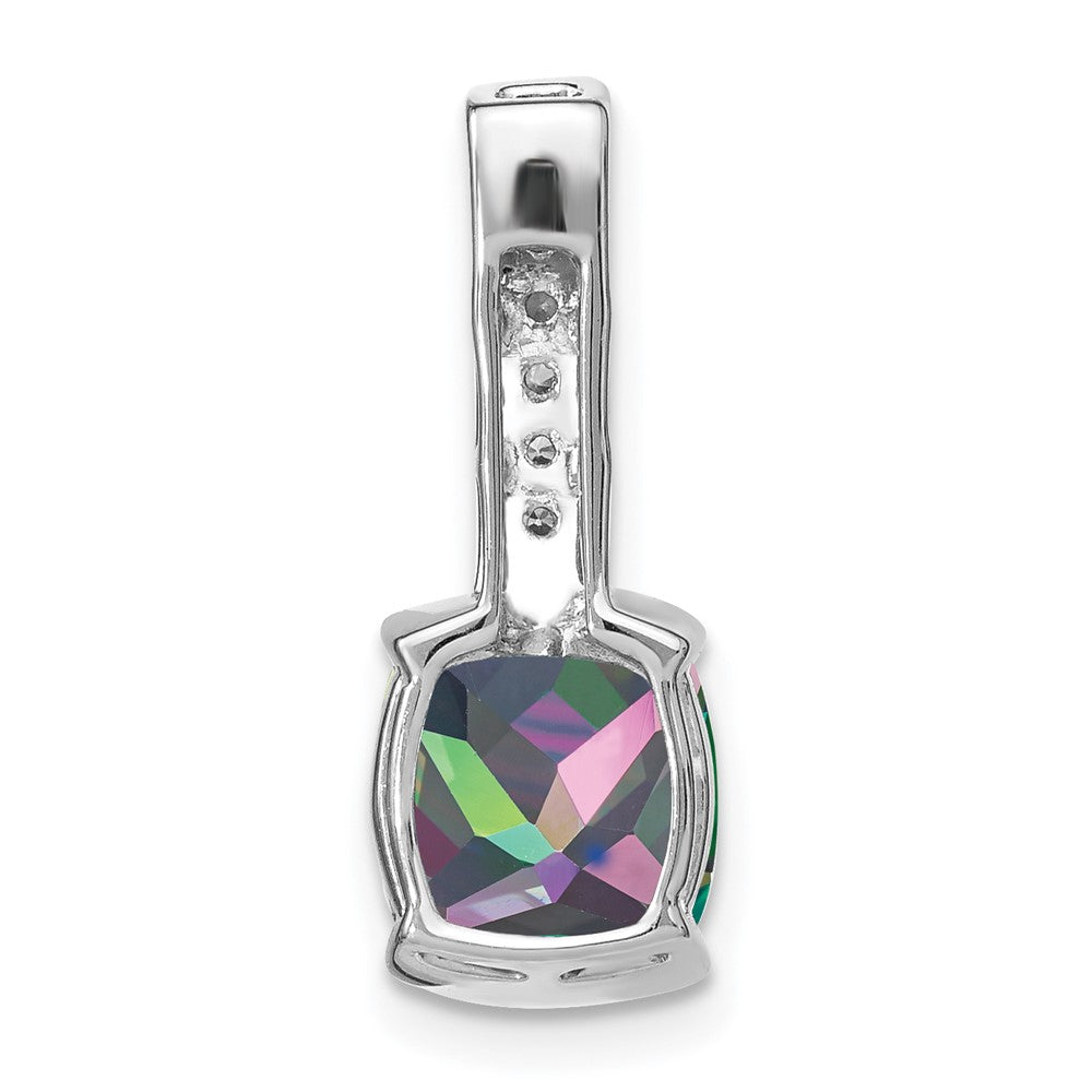 14k White Gold Cushion Mystic Fire Topaz and Diamond Pendant