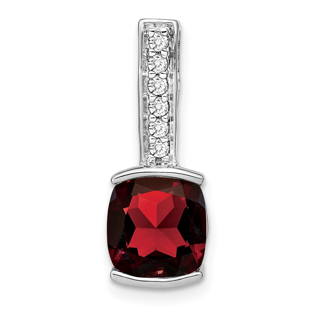 14k White Gold Cushion Garnet and Diamond Pendant
