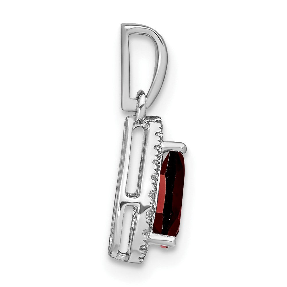 14k White Gold Pear Garnet and Diamond Halo Pendant