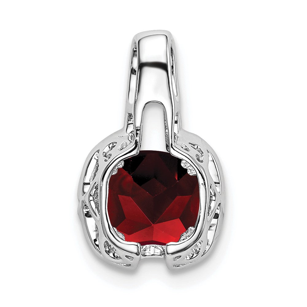 14k White Gold Cushion Garnet and Diamond Pendant