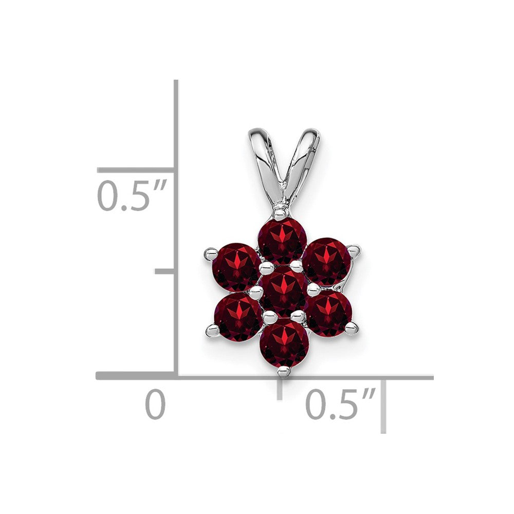14k White Gold Garnet Floral Pendant
