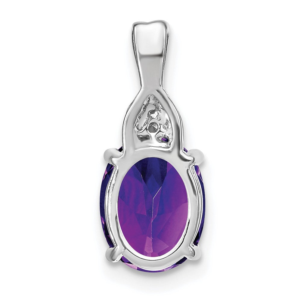 14k White Gold Oval Amethyst and Diamond Pendant