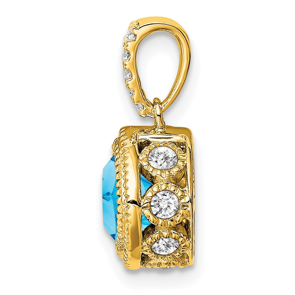 14k Cushion Blue Topaz and Diamond Pendant