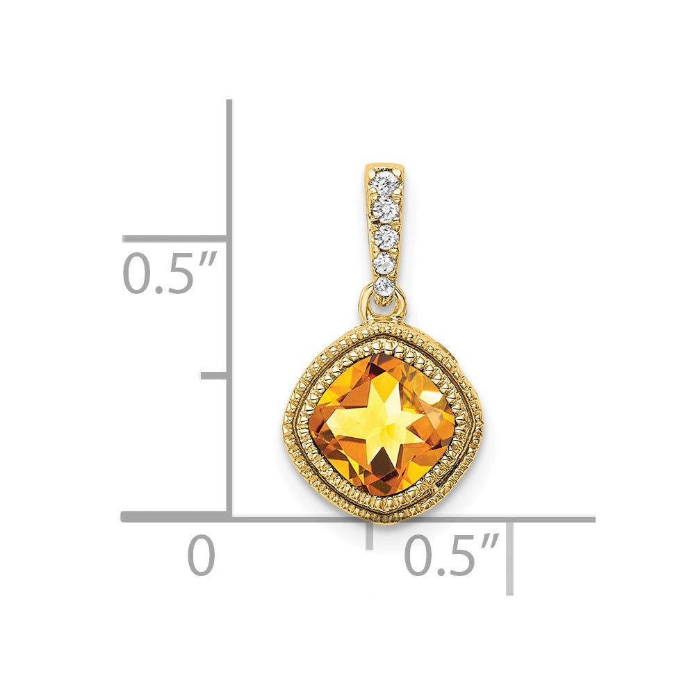14k Cushion Citrine and Diamond Pendant