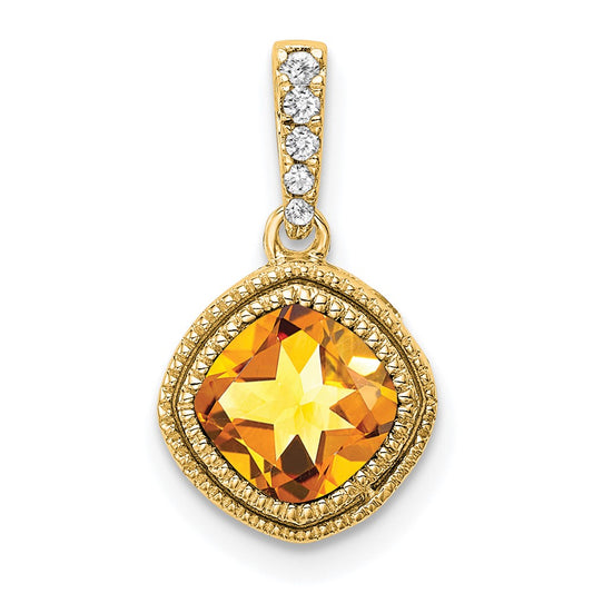 14k Cushion Citrine and Diamond Pendant