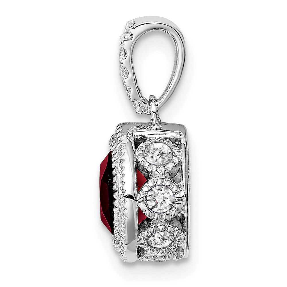 14k White Gold Cushion Garnet and Diamond Pendant