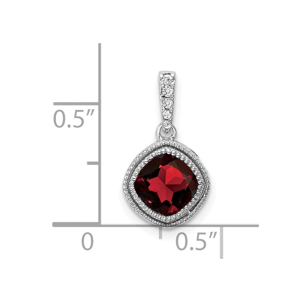 14k White Gold Cushion Garnet and Diamond Pendant