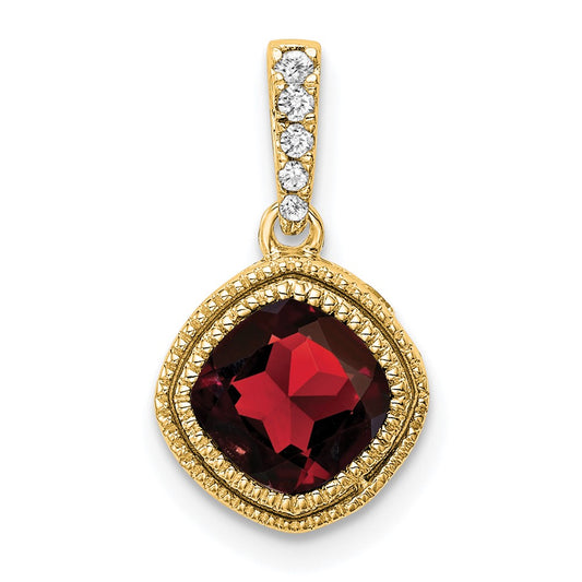 14k Cushion Garnet and Diamond Pendant