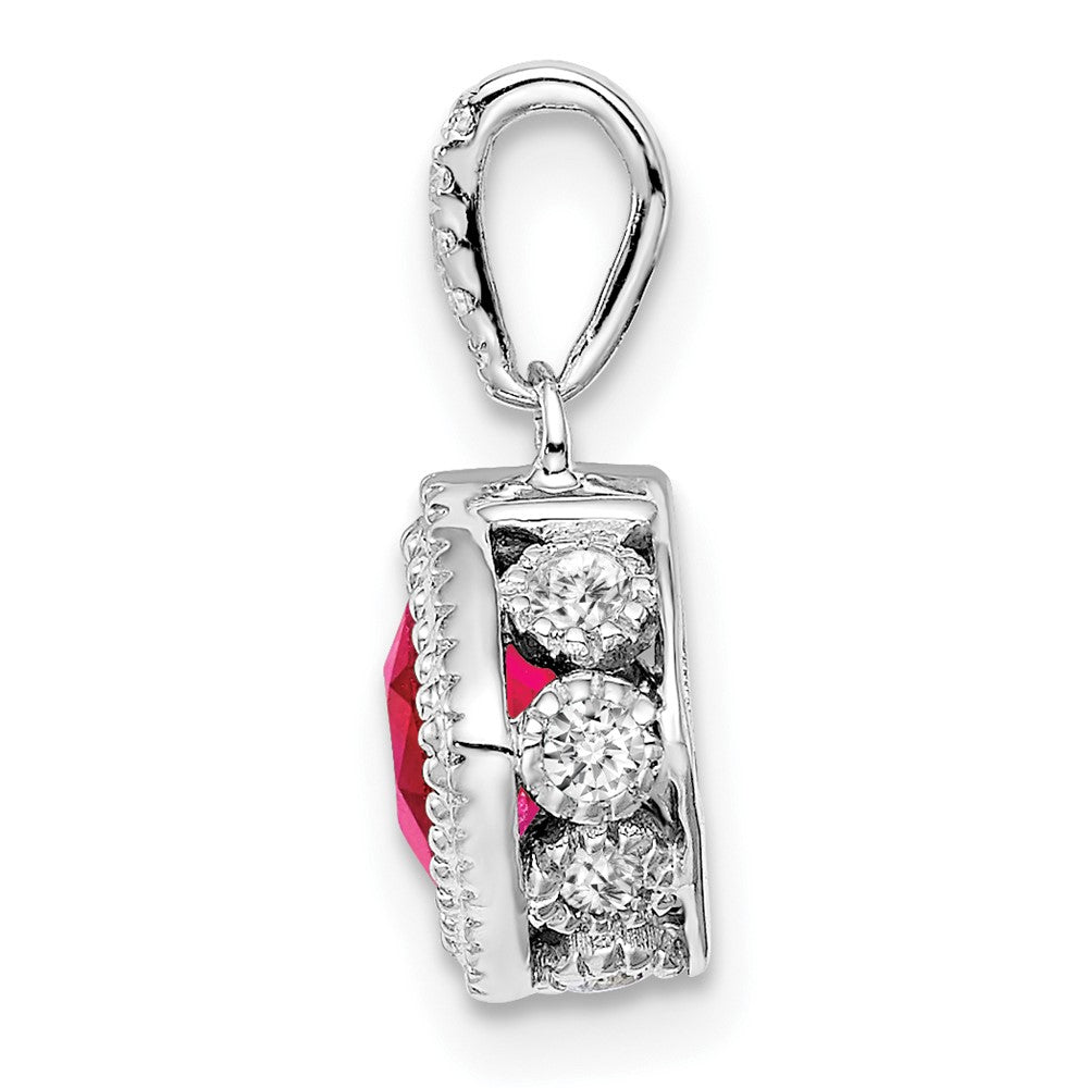 14k White Gold Cushion Ruby and Diamond Pendant