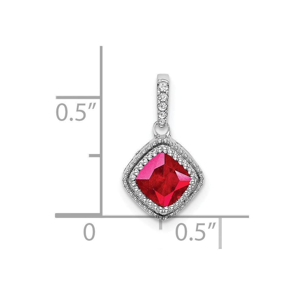 14k White Gold Cushion Ruby and Diamond Pendant