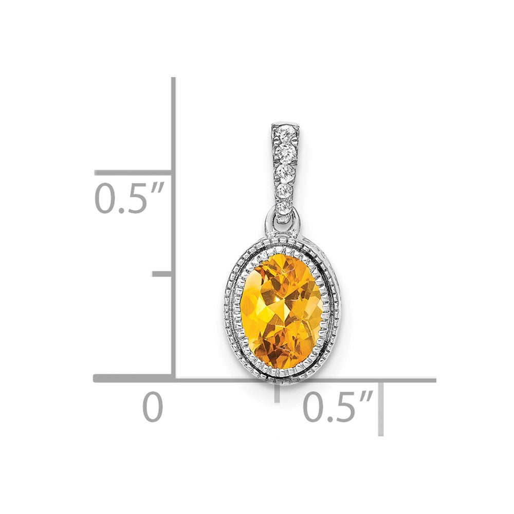 14k White Gold Oval Citrine and Diamond Pendant