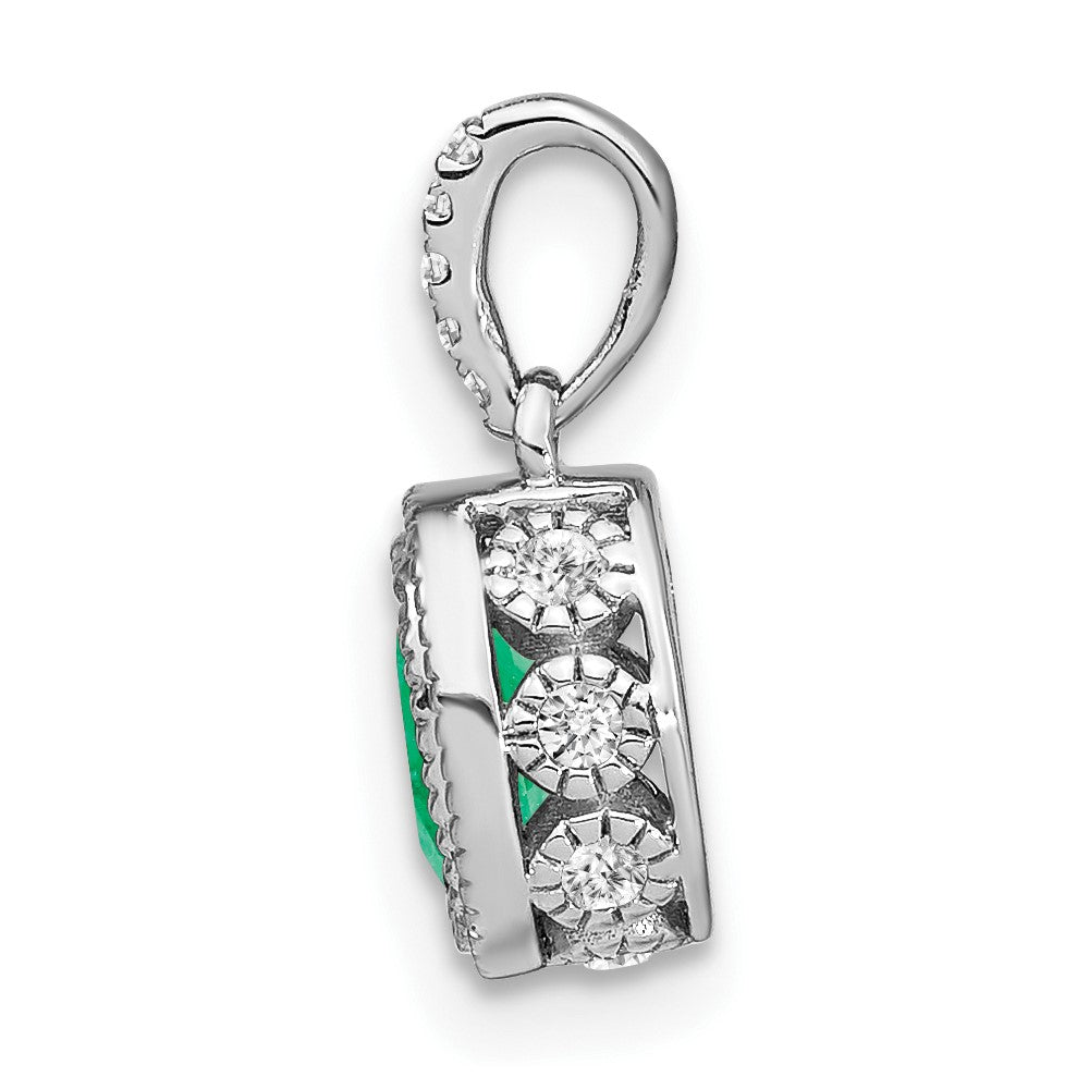 14k White Gold Oval Emerald and Diamond Pendant