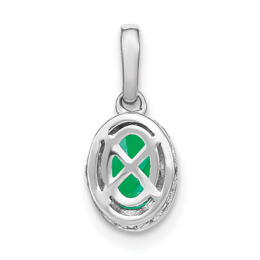 14k White Gold Oval Emerald and Diamond Pendant