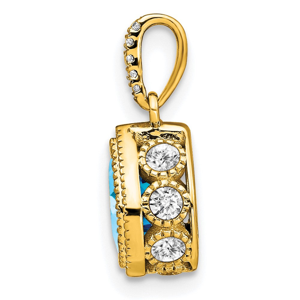 14k Pear Blue Topaz and Diamond Pendant