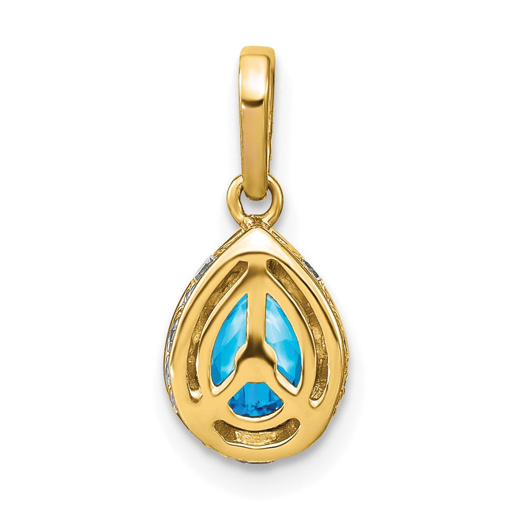 14k Pear Blue Topaz and Diamond Pendant