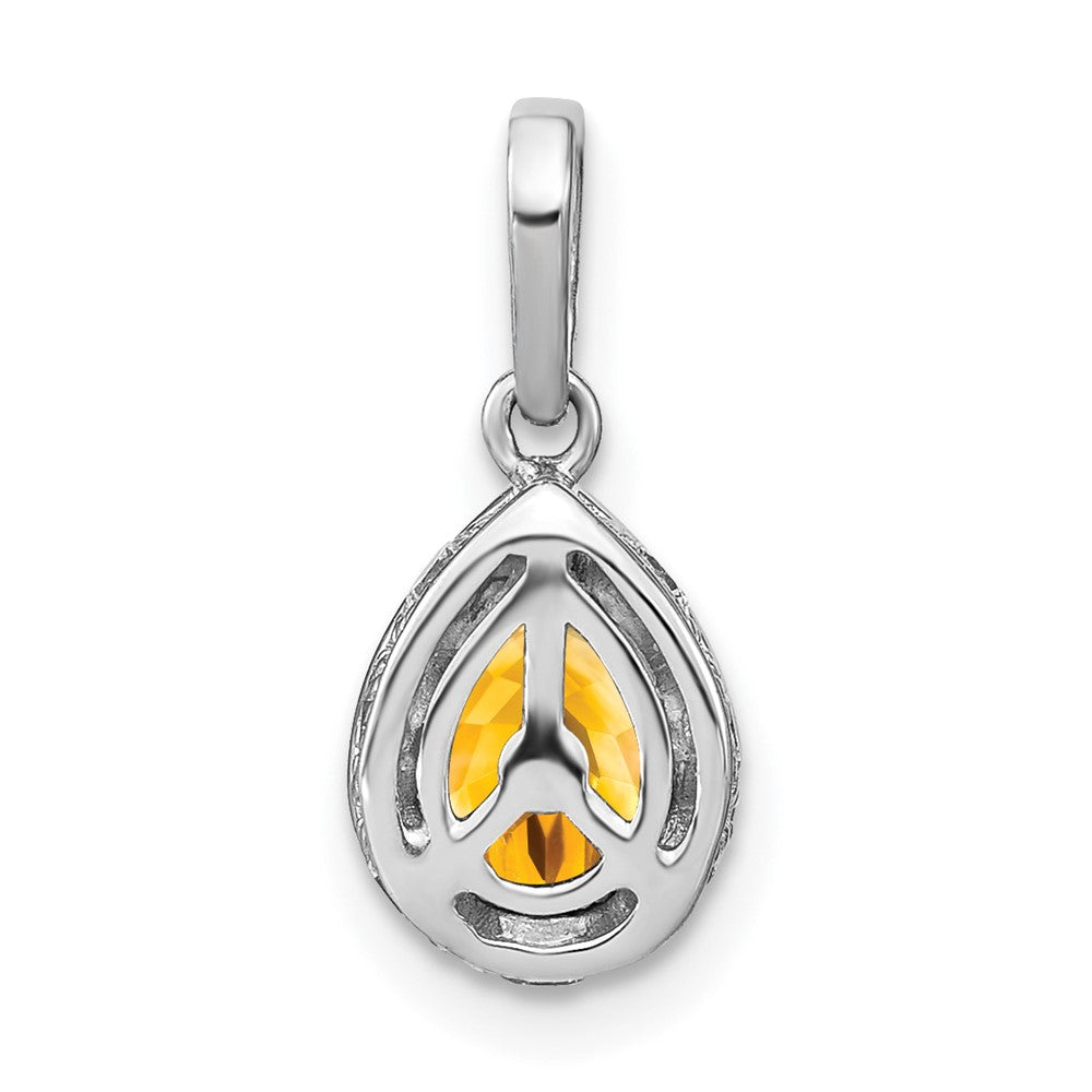 14k White Gold Pear Citrine and Diamond Pendant